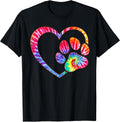 Cute Tie Dye Dog Paw Love Heart Print Colorful Pet Dog Lover T-Shirt