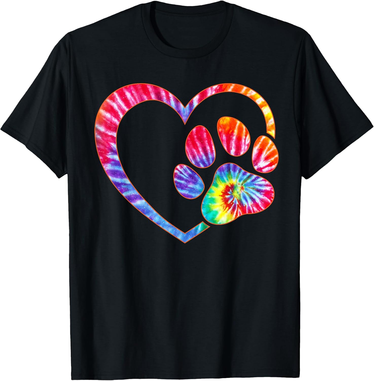 Cute Tie Dye Dog Paw Love Heart Print Colorful Pet Dog Lover T-Shirt