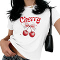 Cherry Shirt Women Pink Bow Coquette Tshirt Sequins Cherries Shirts Cute Aesthetic Tee Summer Casual Cap Sleeve Crop Top