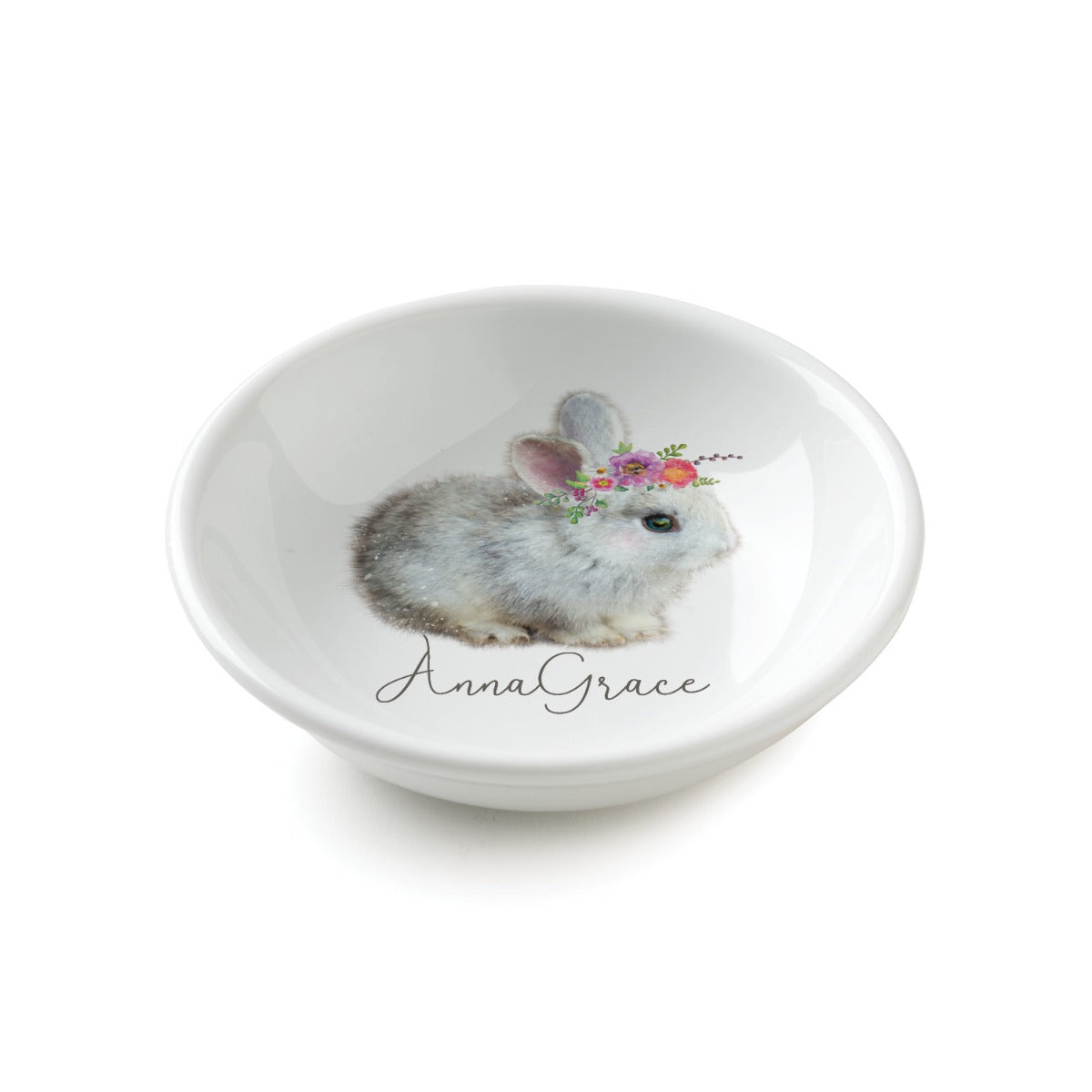 Floral Bunny Personalized Round Trinket Dish