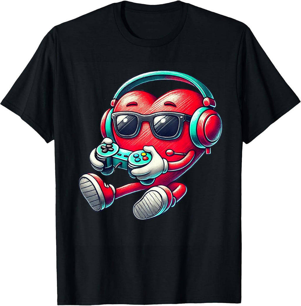 Valentines Day Heart Gamer Video Gaming Boys Men Kids Tees T-Shirt