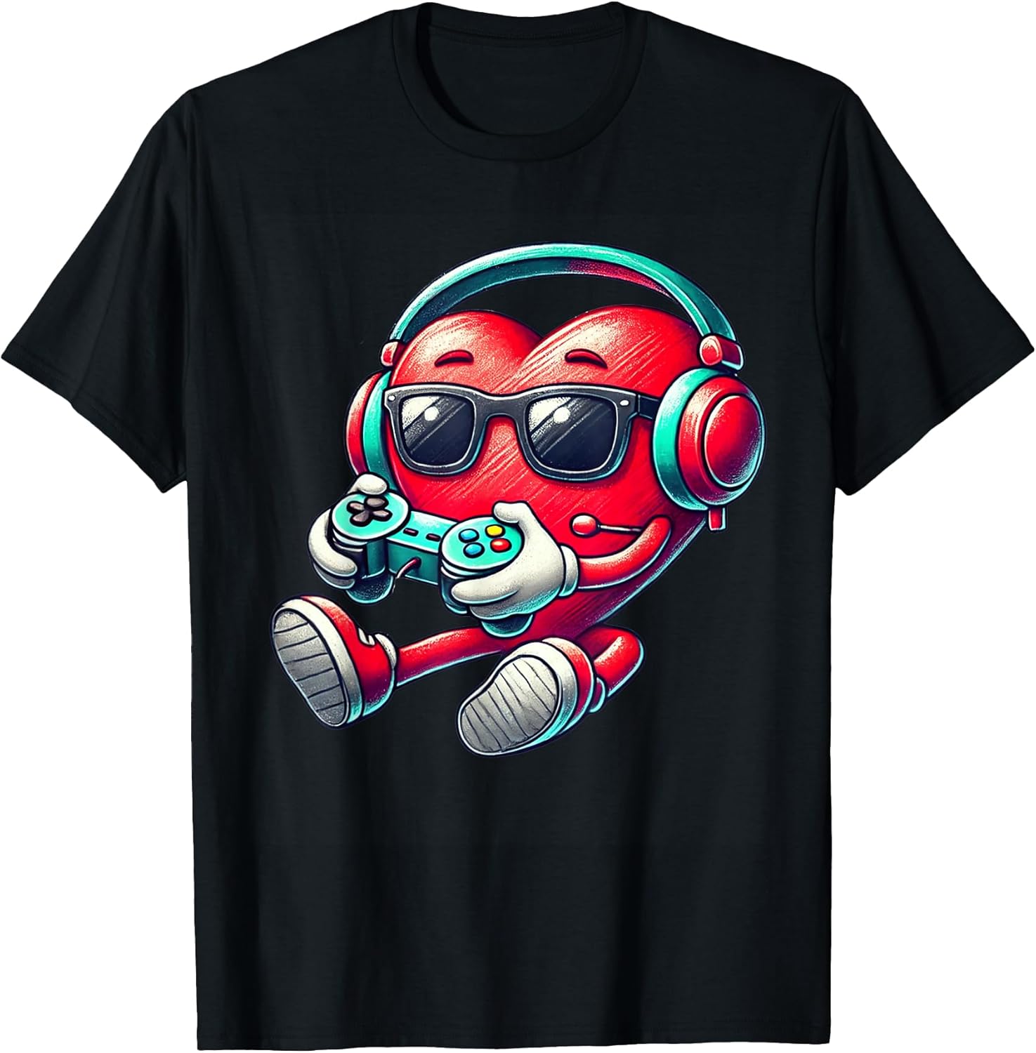 Valentines Day Heart Gamer Video Gaming Boys Men Kids Tees T-Shirt