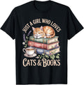 Just A Girl Who Loves Cats and Books Reading Librarian T-Shirt