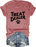 Dog Mom Shirt Treat Dealer T Shirt for Women Cute Dog Paw Print Graphic Tees Funny Dogs Lover Short Sleeve Tops