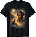 Dachshund Howling at The Moon Retro Graphic Dog Lovers T-Shirt