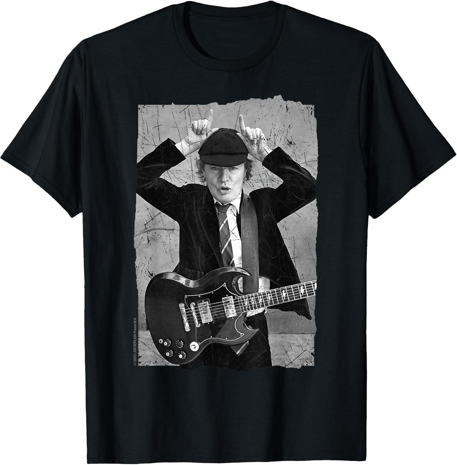 Official AC/DC Rock Music Band Angus Young Distressed Photo T-Shirt