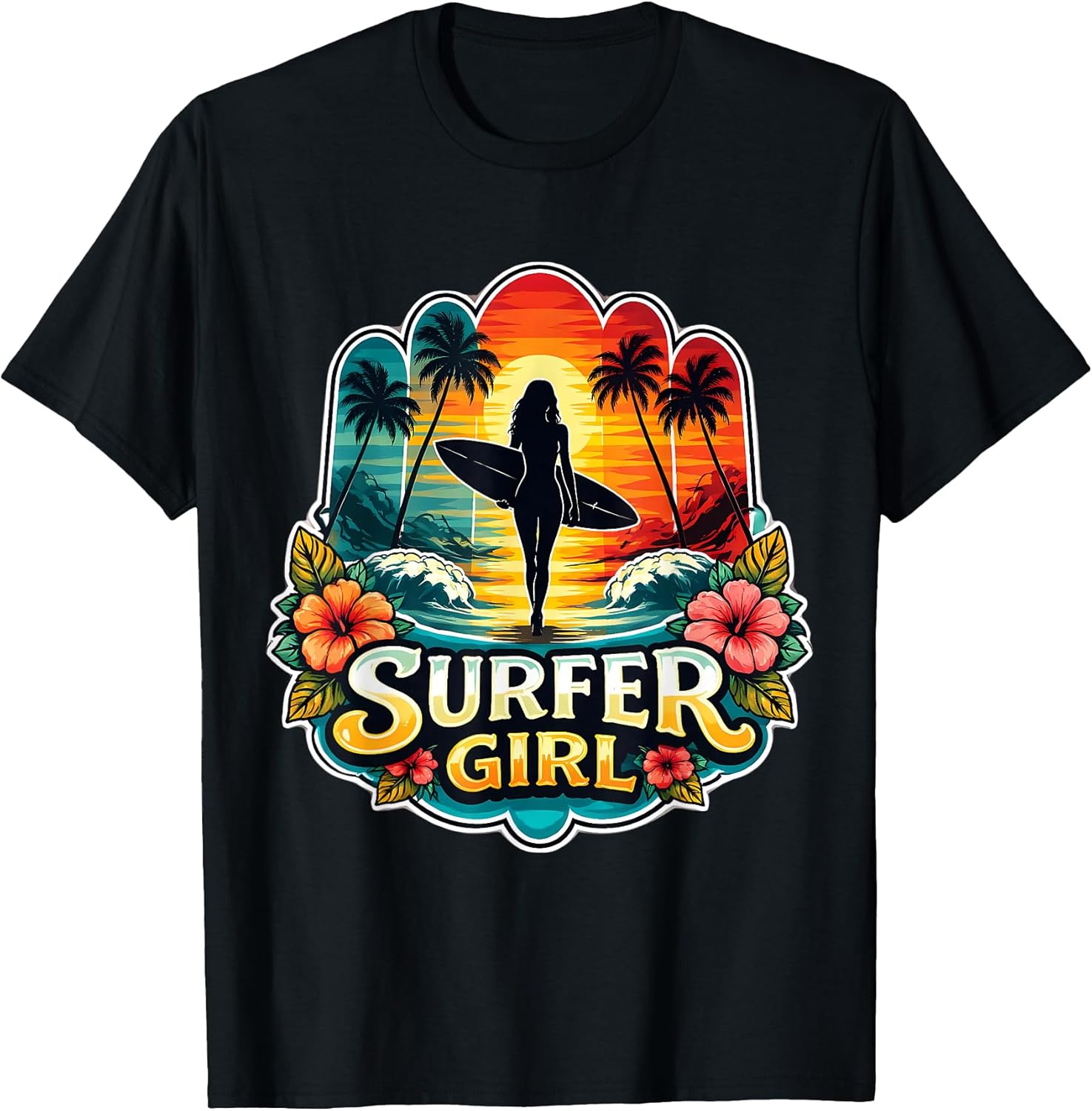 Surfer Girl Surfing Lover Hybiscus Flowers Merch
