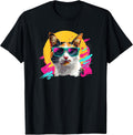 Mens Womens Retro Vintage 80s Sunglasses Calico Cat Lover T-Shirt