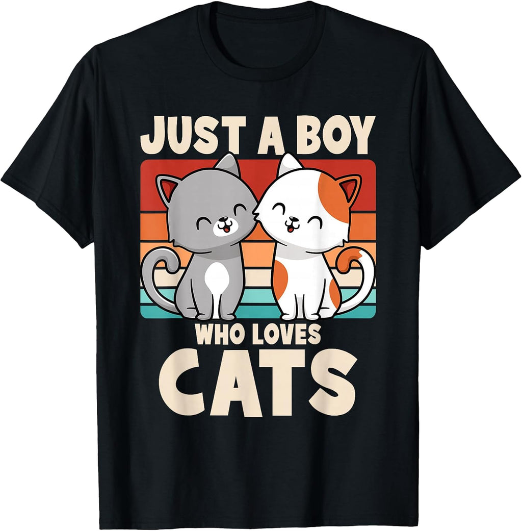 Just A Boy Who Loves Cats Funny Cat Lover Kitten Boys Kids T-Shirt