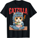 Funny Catzilla Eating Ramen Cute Cat Lover Japanese Art T-Shirt
