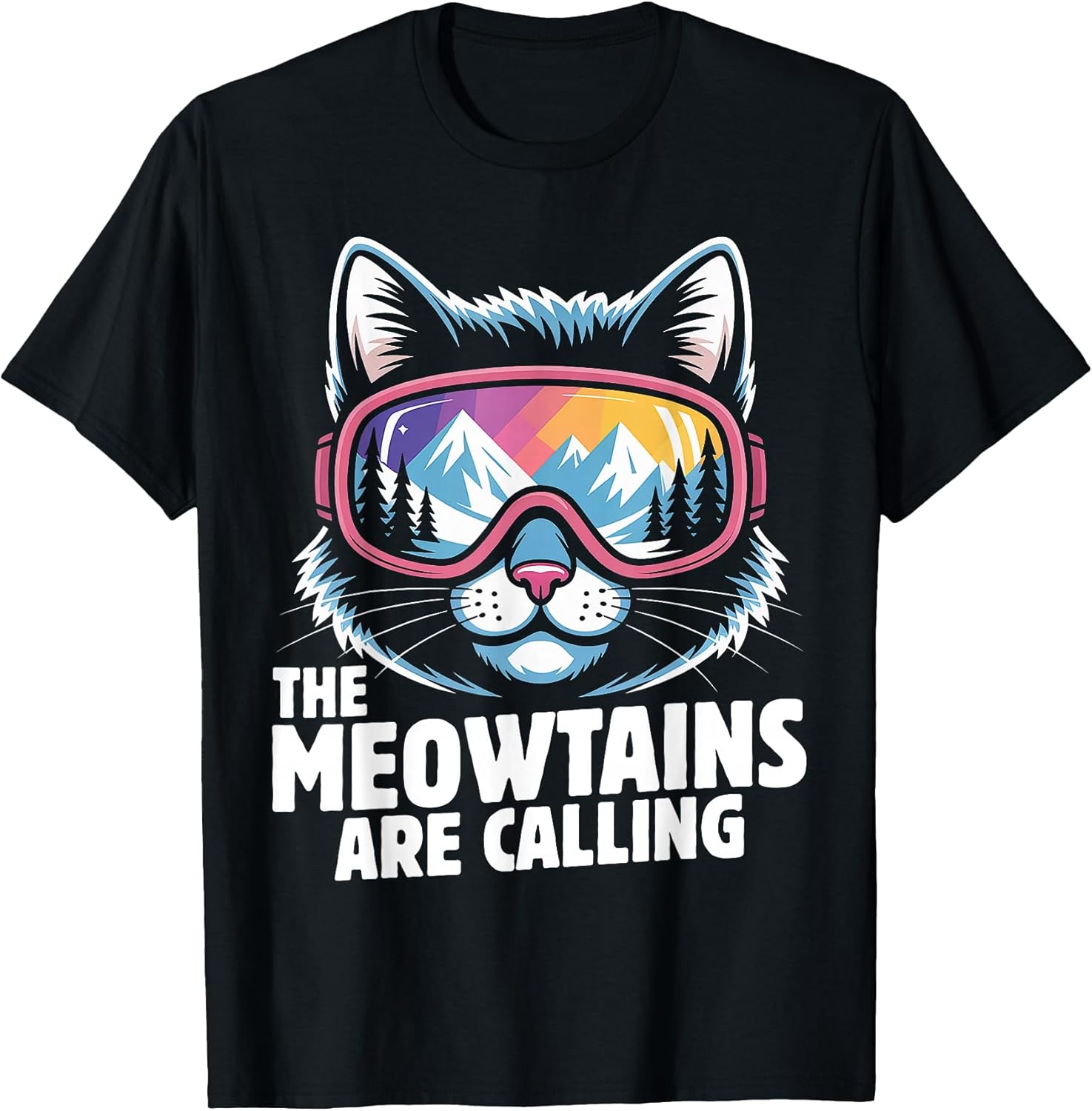 The Meowtains are Calling Funny Skiing Humoe Ski Cat Lover T-Shirt