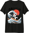 Surfing Panda Japanese Wave Art Red Sun Ocean