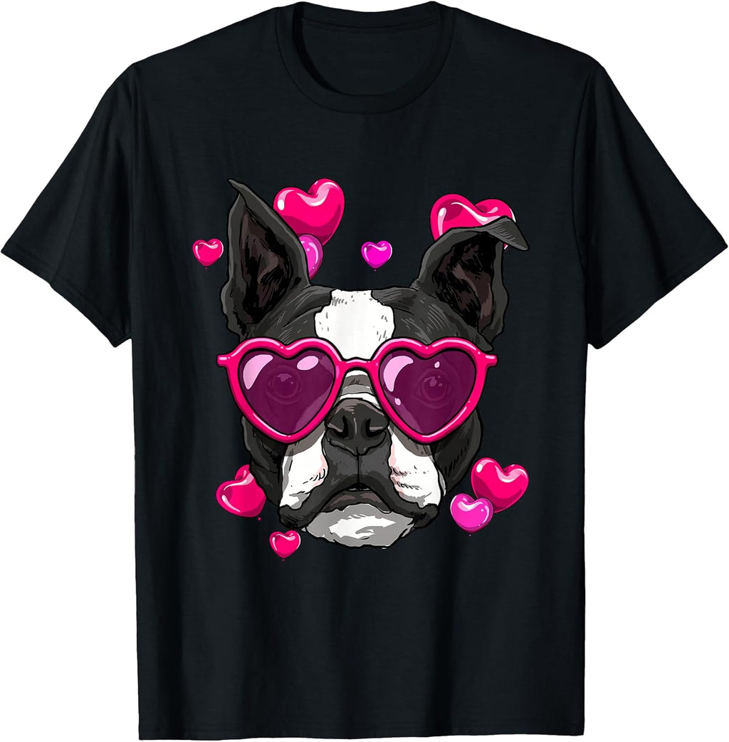 Boston Terrier Valentines Day Shirt Heart Dog Lover T-Shirt
