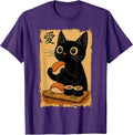 Cute Kawaii Black Cat Eating Sushi Funny Japanese Black Cat T-Shirt