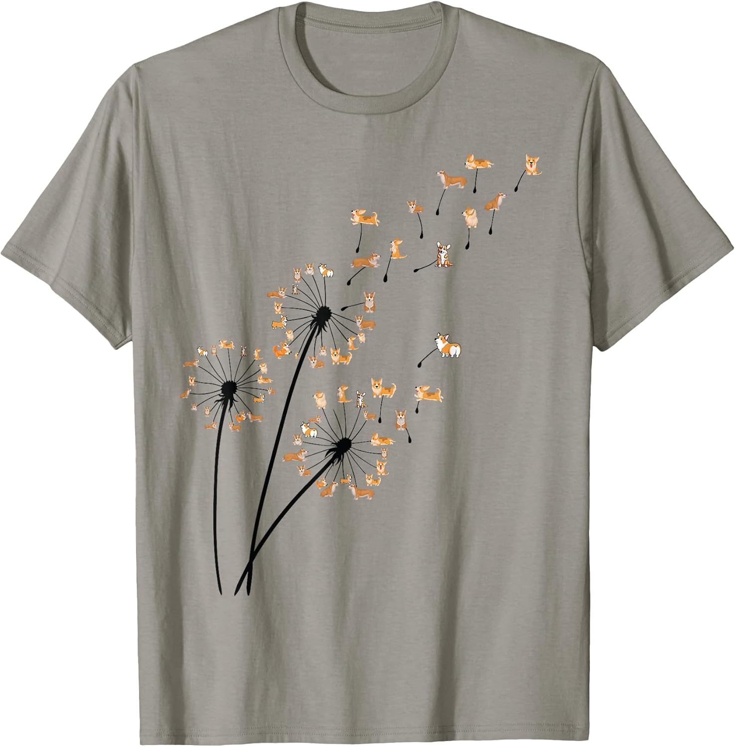 Corgi Dog Shirt Flower Fly Dandelion Cute Dog Lover Funny T-Shirt