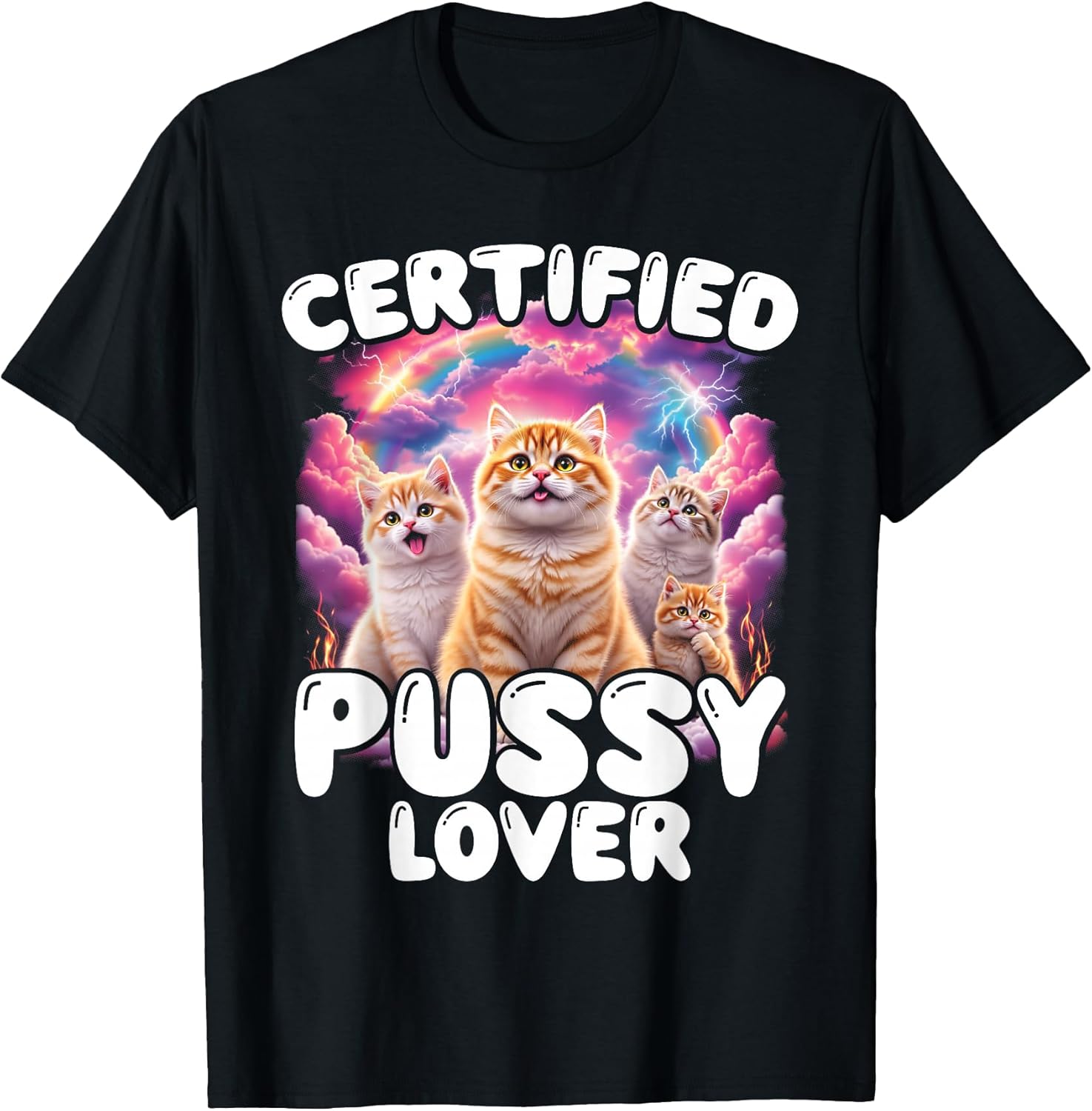 Funny Cat Meme Pussy Lover Inappropriate Embarrassing Cat T-Shirt