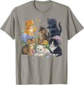 Cat Flower Floral Cute Kitten Vintage Flowers Art Cat Lover T-Shirt