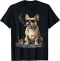 Retro French Bulldog Smoking Cigar Whisky Lover Funny Dog T-Shirt