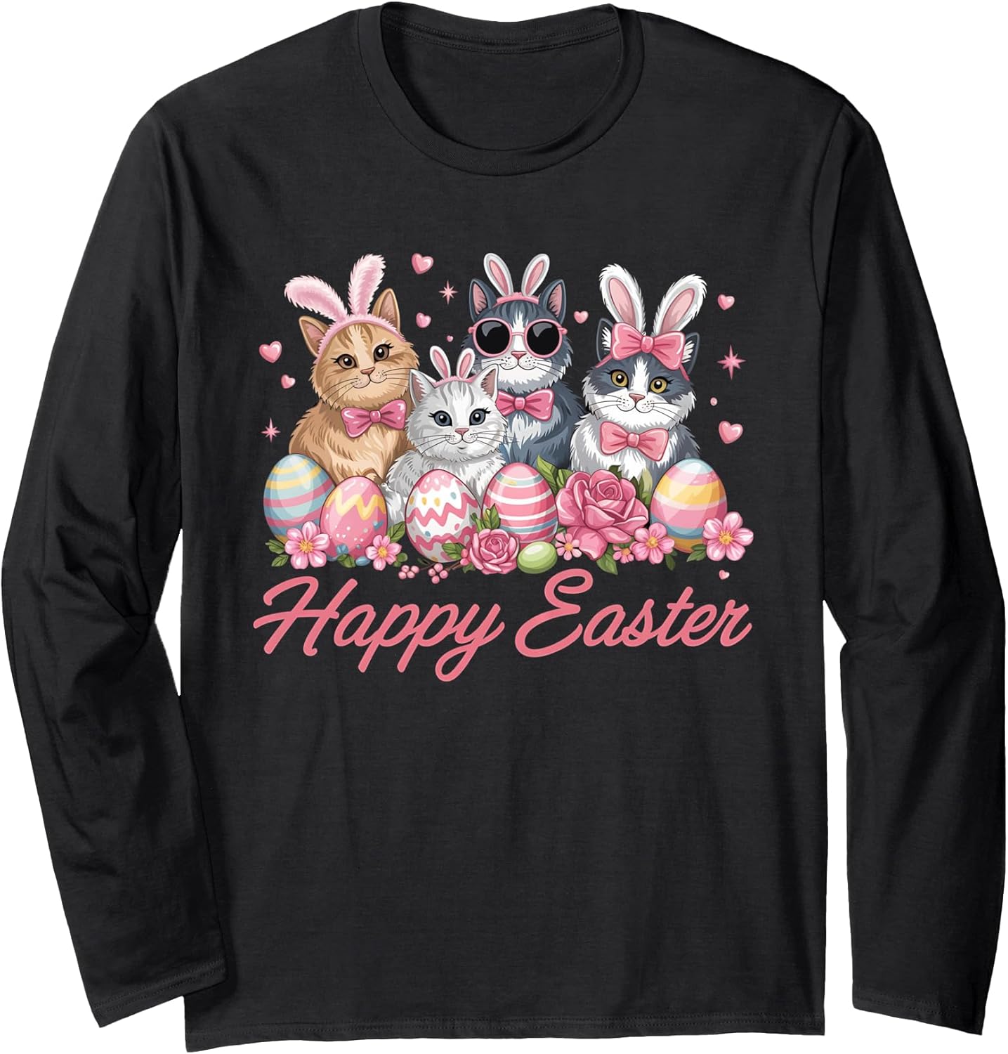 Cute Cat Bunny Cat Lover Kitty Rabbit Cat Mom Happy Easter Long Sleeve T-Shirt