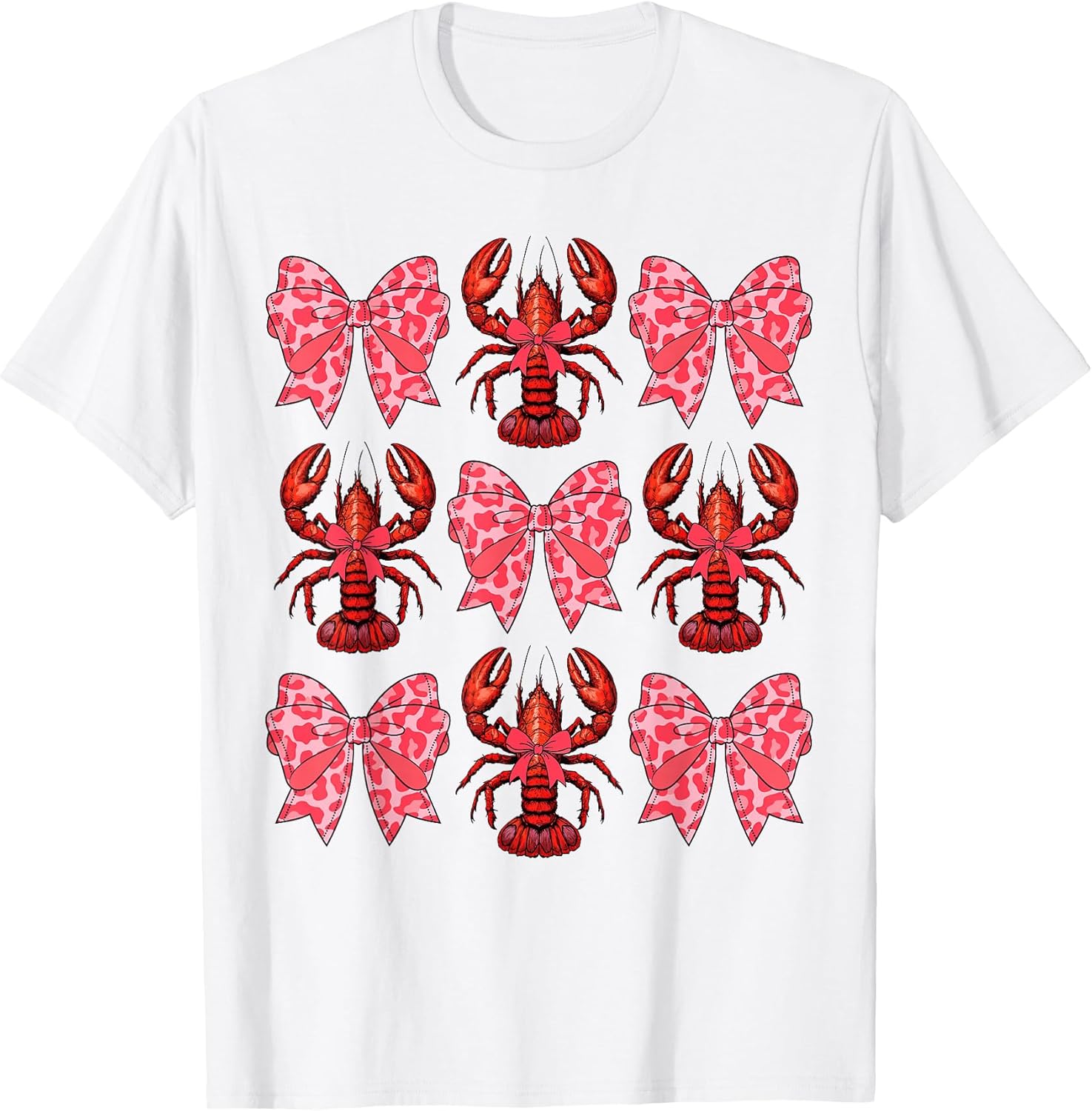 Cute Coquette Bow Crawfish Graphic Y2K Girls Women Aesthetic T-Shirt