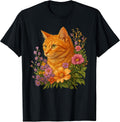 Orange Cat Flower Floral Cute Cat Lover T-Shirt