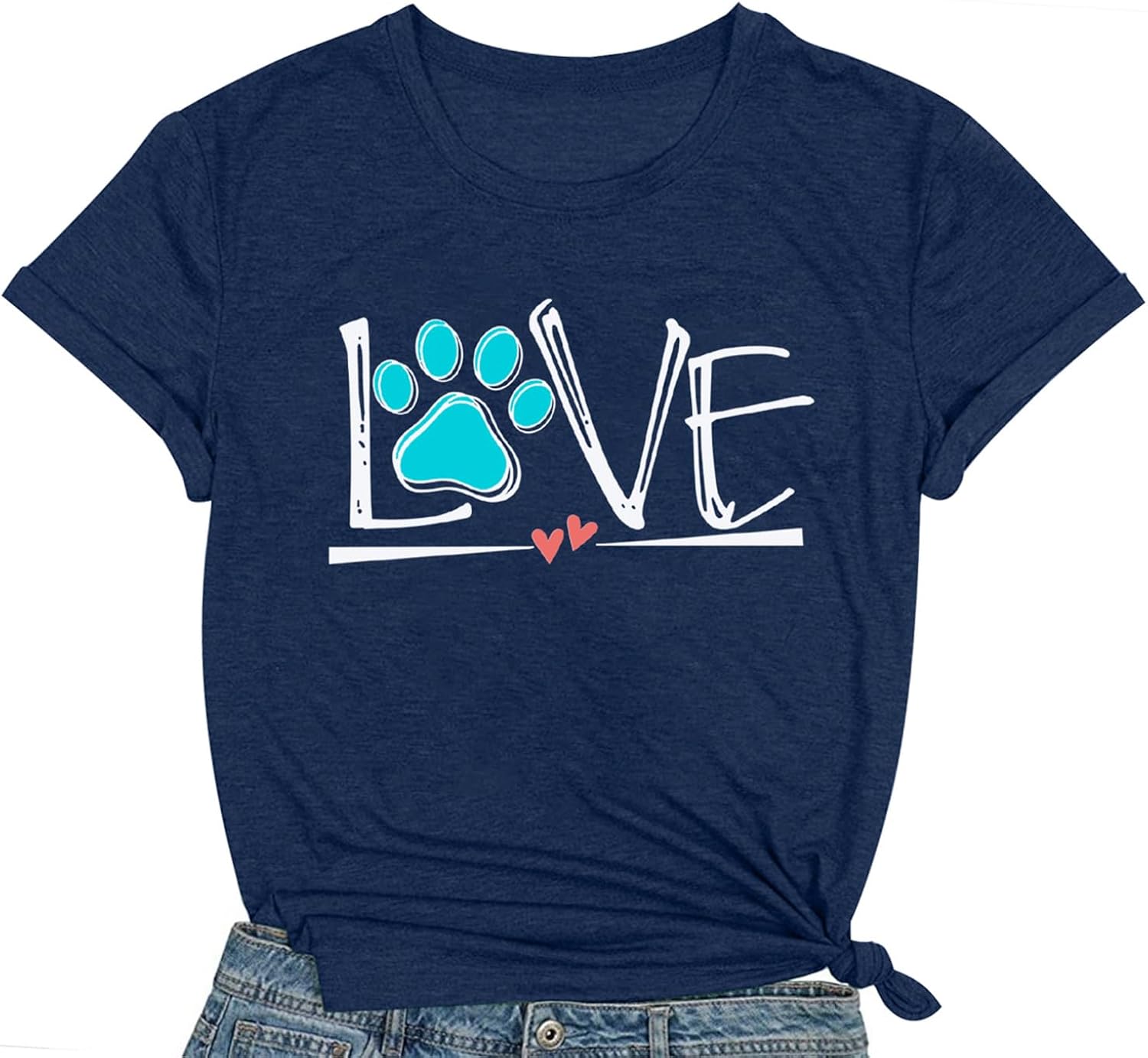Dog Lover Shirts for Women Cute Paw Love Heart Print T-Shirt Dog Mom Short Sleeve Tee Tops