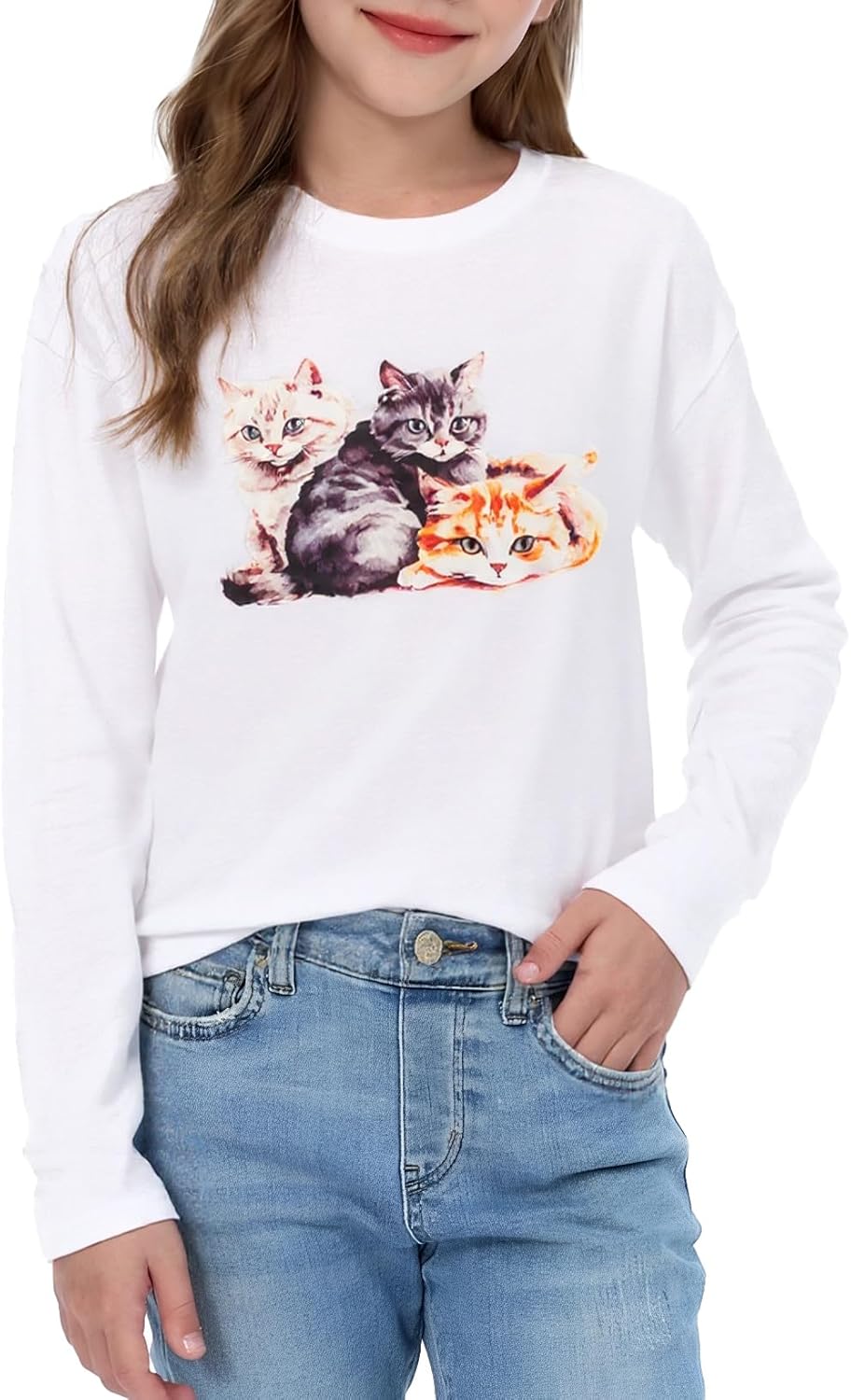 Long Sleeve Shirts for Boys Girls, Funny Graphic Tee Shirt 7-14Y