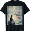 Monet Black Cat Water Lilies Art Cat Lover T-Shirt