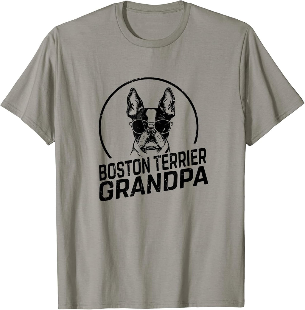 Boston Terrier Dog Grandpa Grand Paw Dog Lover Gifts Men Dad T-Shirt