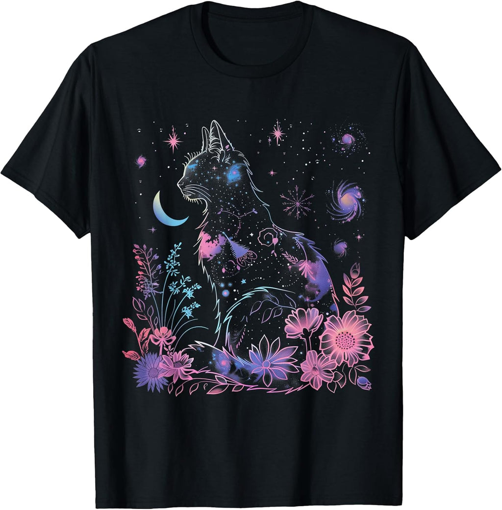 Halloween Black Cat Galaxy Costume Cat Lover Womens Girls T-Shirt