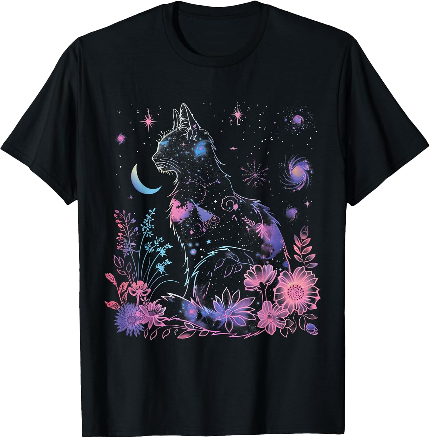 Halloween Black Cat Galaxy Costume Cat Lover Womens Girls T-Shirt