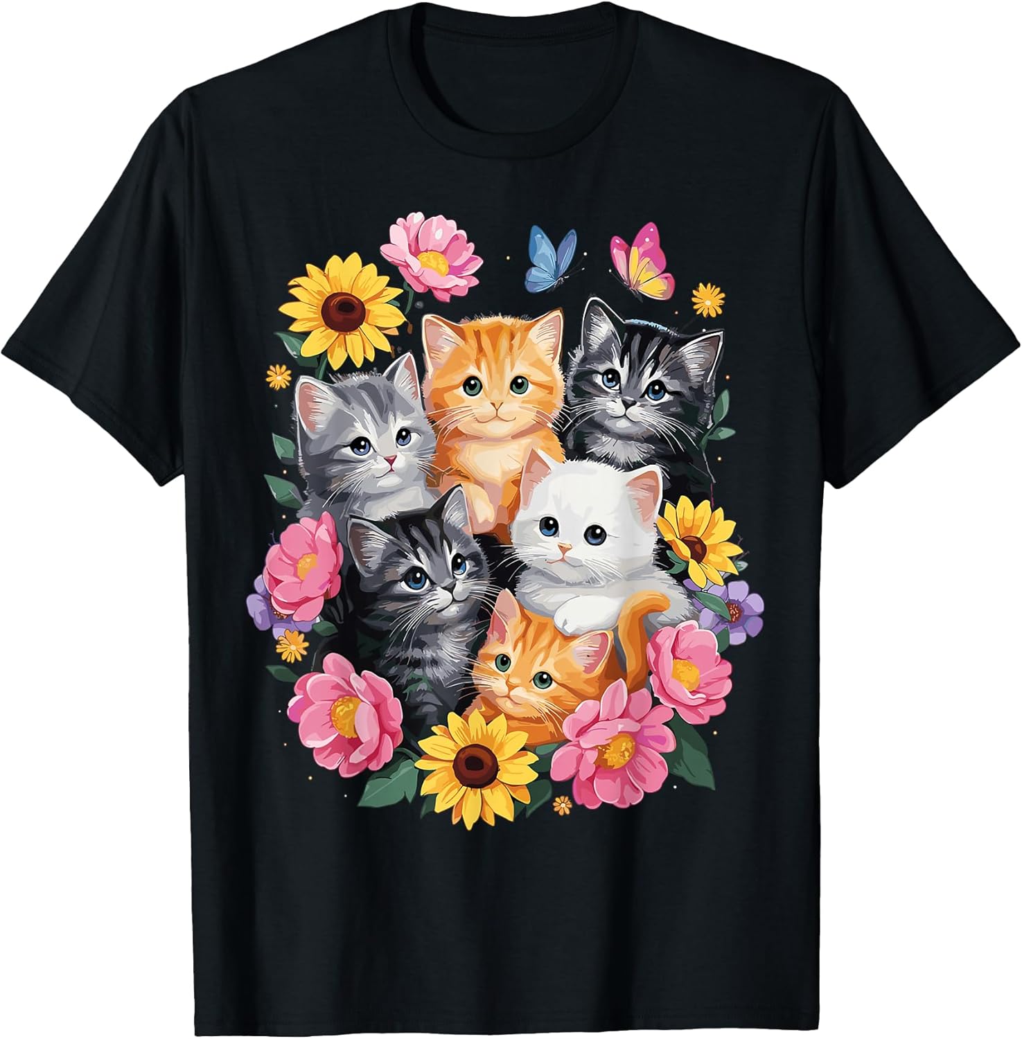 Cute Cats Flower Floral Kitten T-Shirt