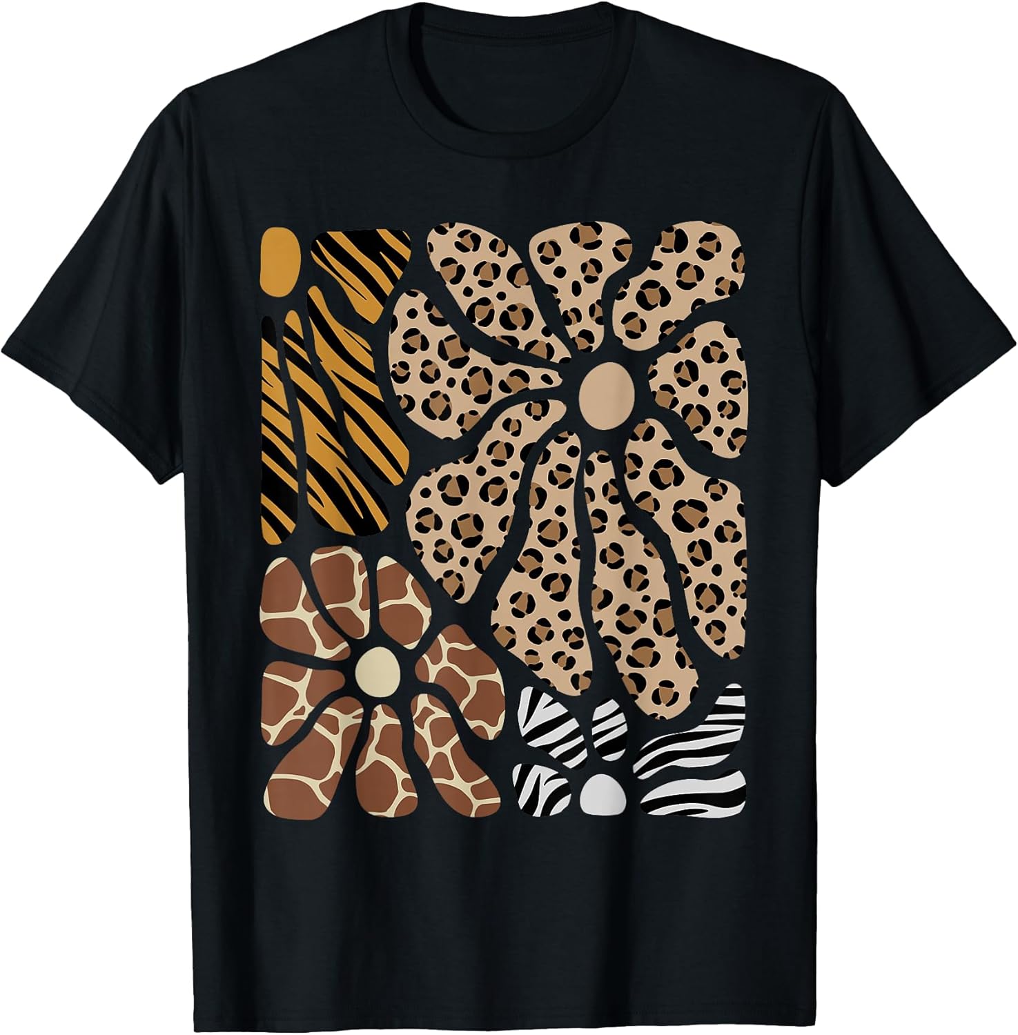 Safari Floral Boho Flowers Cute Animals Girls Leopard Print T-Shirt