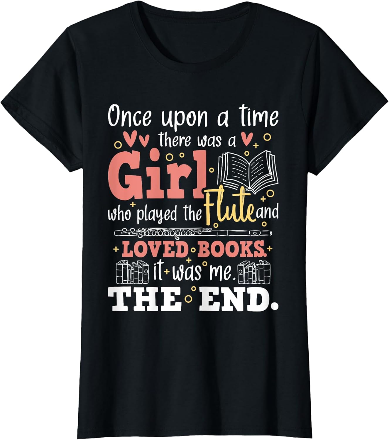 Flute Player Book Lover Flutist Marching Band Musician T-Shirt