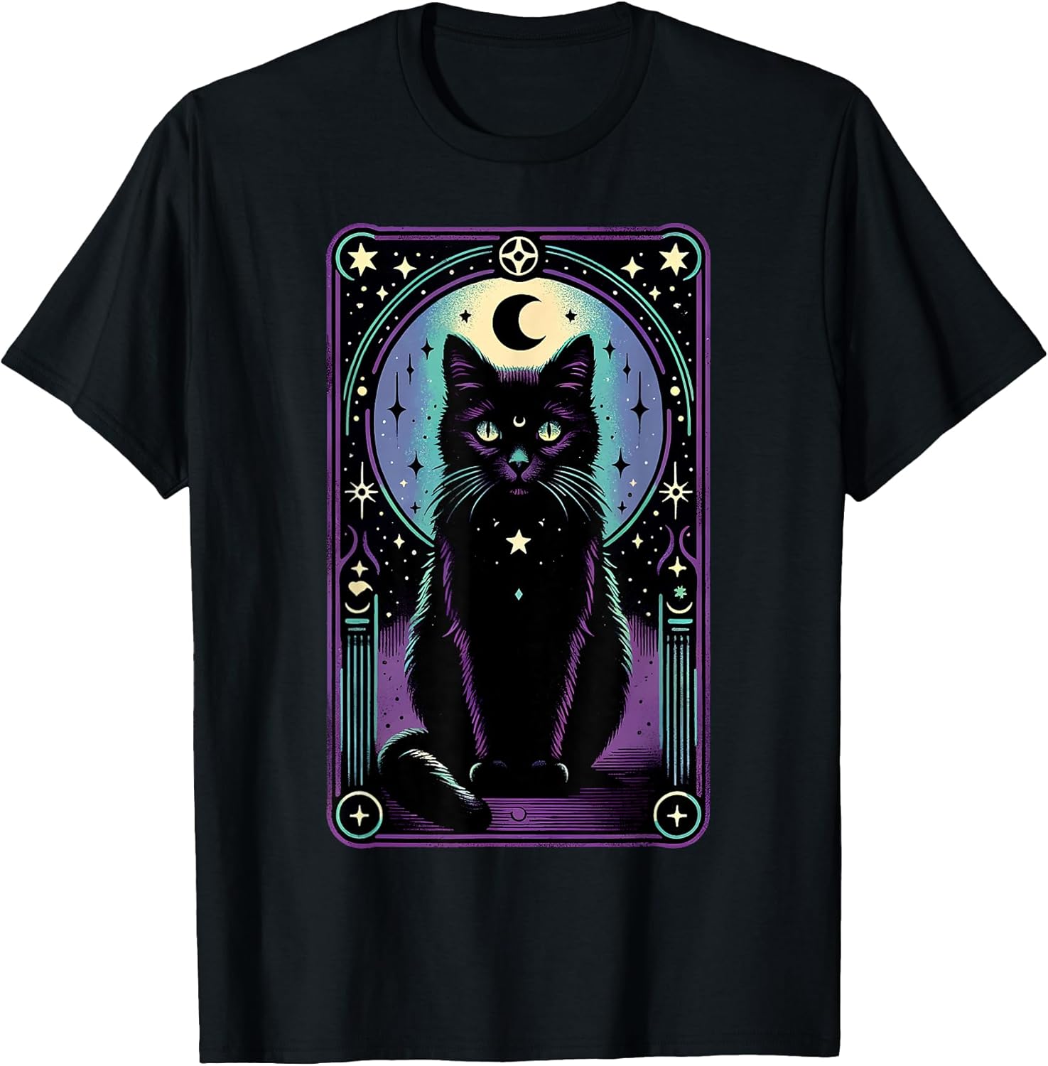 Tarot Card Crescent Moon Black Cat Lover Tarot Cat Vintage T-Shirt