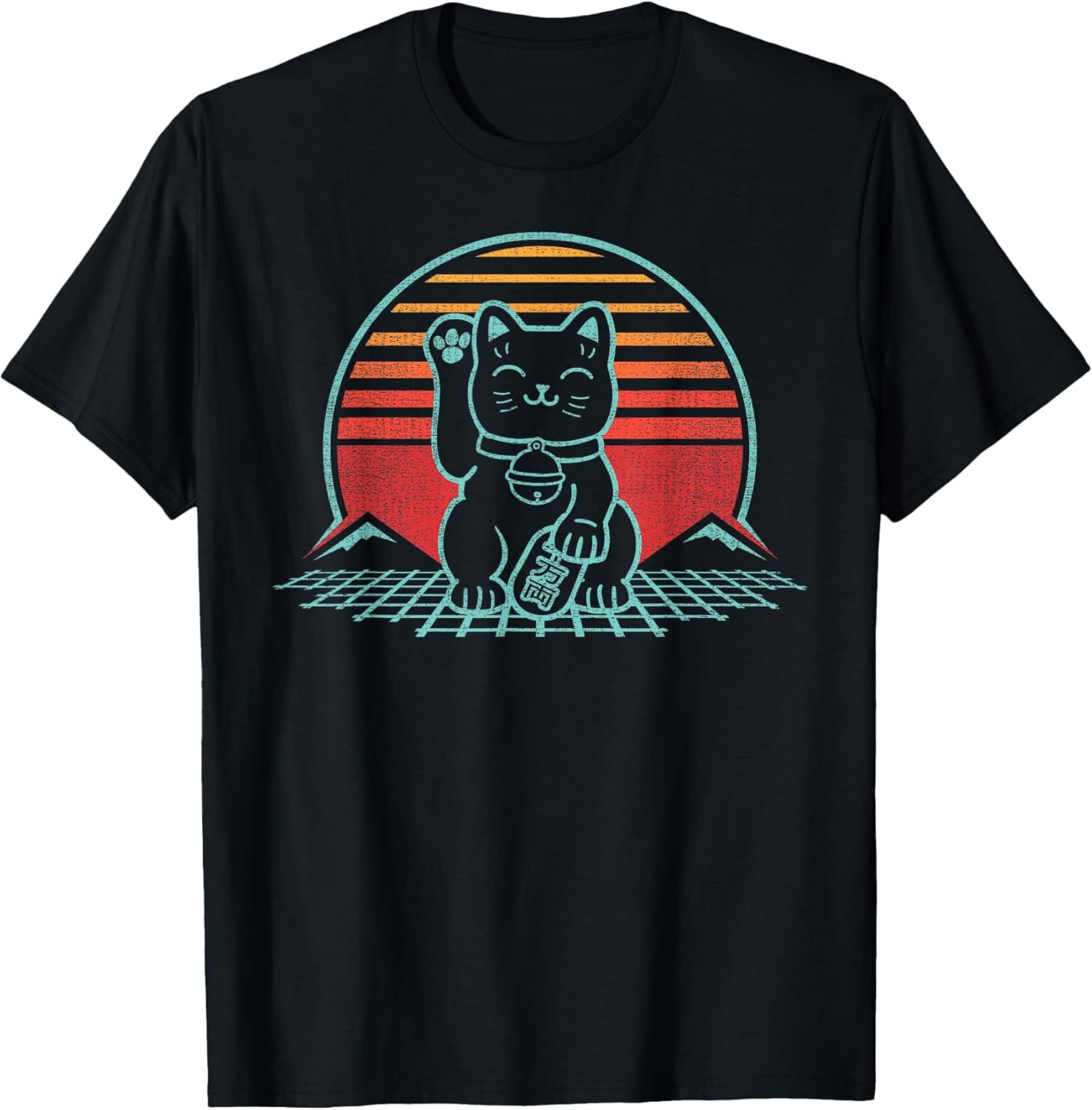 Maneki Neko Japanese Lucky Cat Retro Aesthetic Kawaii T-Shirt Small