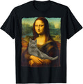 Mona Lisa Gray Cat Art Funny Gifts Cat Lover Cat Mom Cat Dad T-Shirt