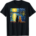 Two Cats Starry Night Lover Cat Art Painting Kitten Van Gogh T-Shirt