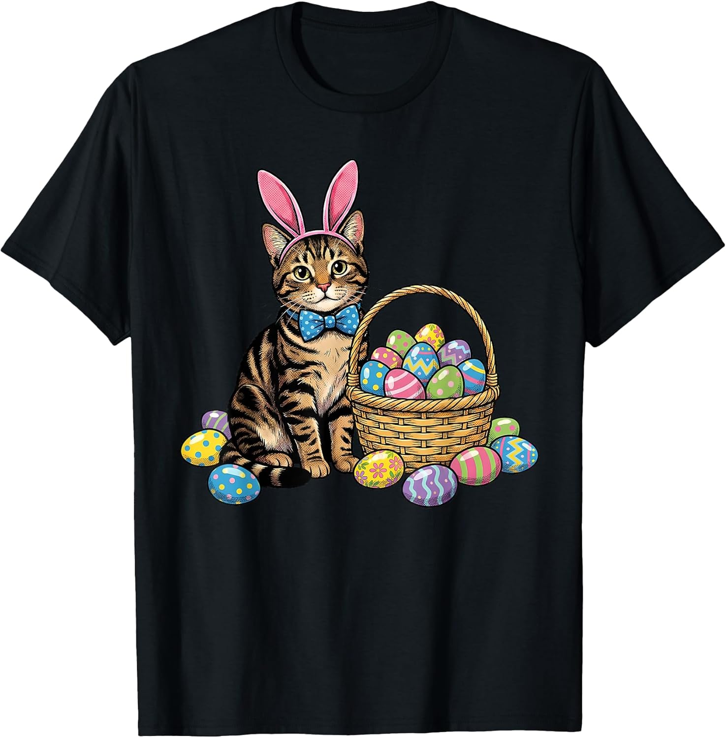 Cute Cat Kitty Easter Day Bunny Eggs Cat Lover Womens Girls T-Shirt