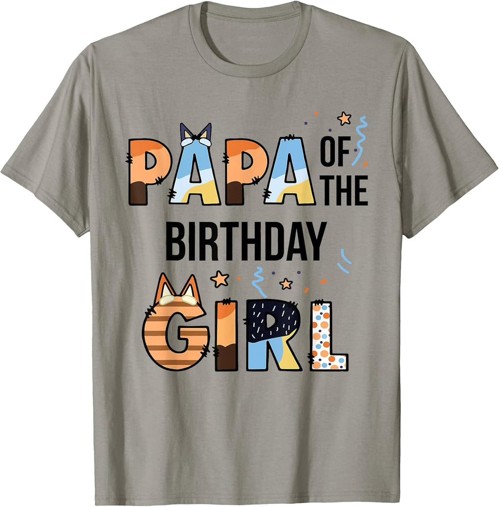 Papa of The Birthday Girl Party Blue Dog Lover Matching T-Shirt