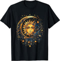 Mystical Sun and Moon with Woman Mystical Flowers Aesthetic T-Shirt