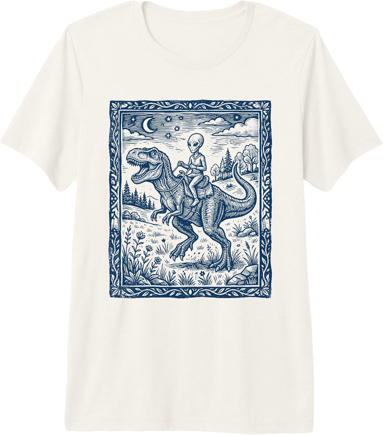 Retro Sci-Fi Prehistoric Linocut Aesthetic Art