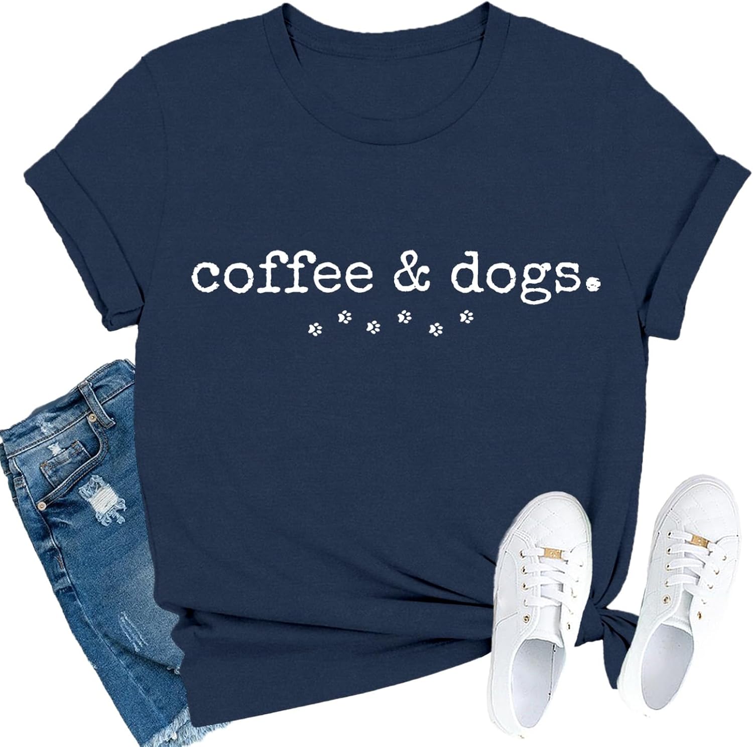 Dog Lover Shirts for Women Coffee and Dogs T-Shirt Cute Dog Paw Tee Tops