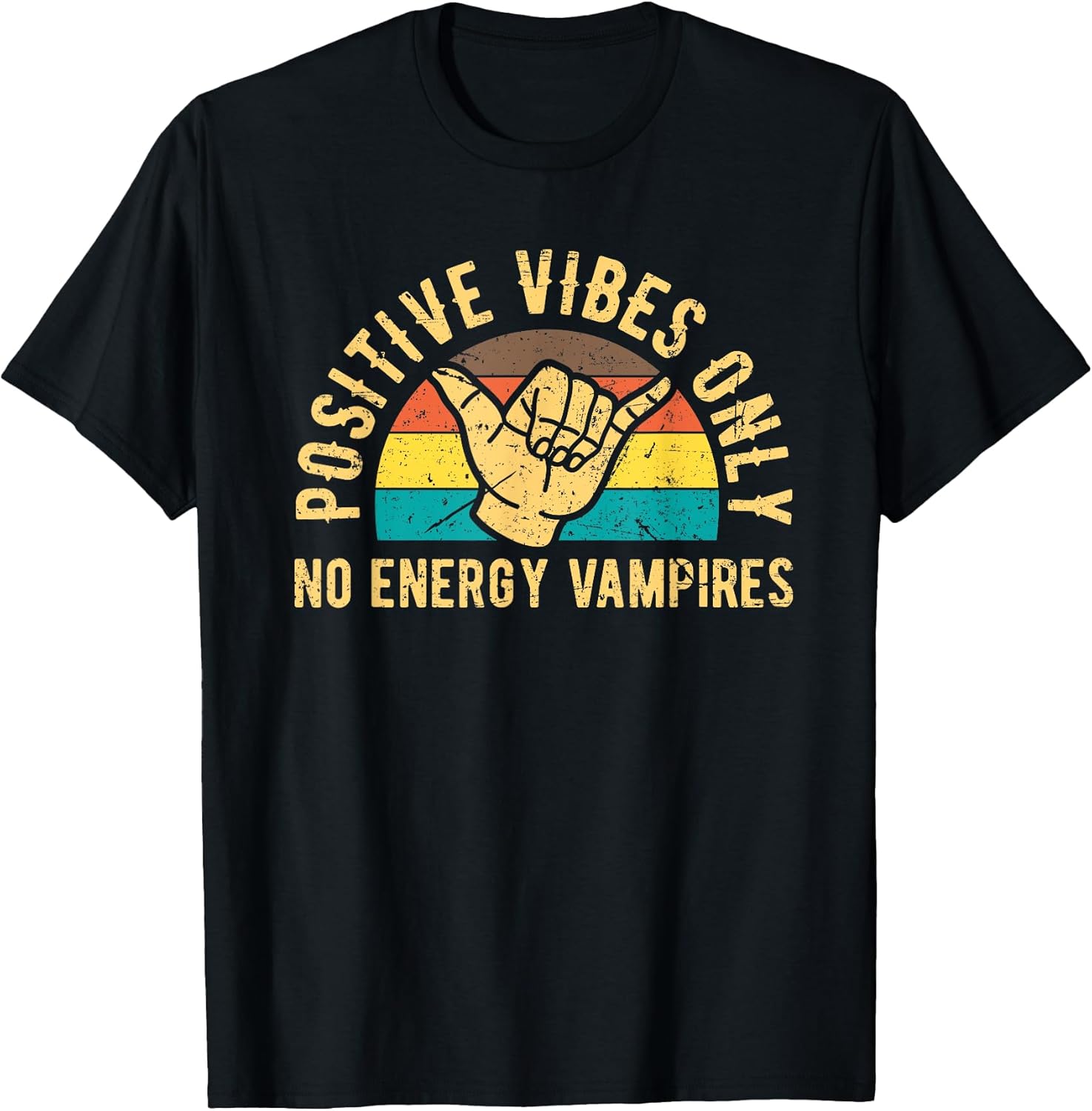 Positive Vibes Only No Energy Vampires Motivational Quote T-Shirt - Black, Small