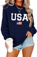 Womens USA Shirt Casual Long Sleeve Graphic Tees Knit Crew Neck Sweatshirts Loose Pullover