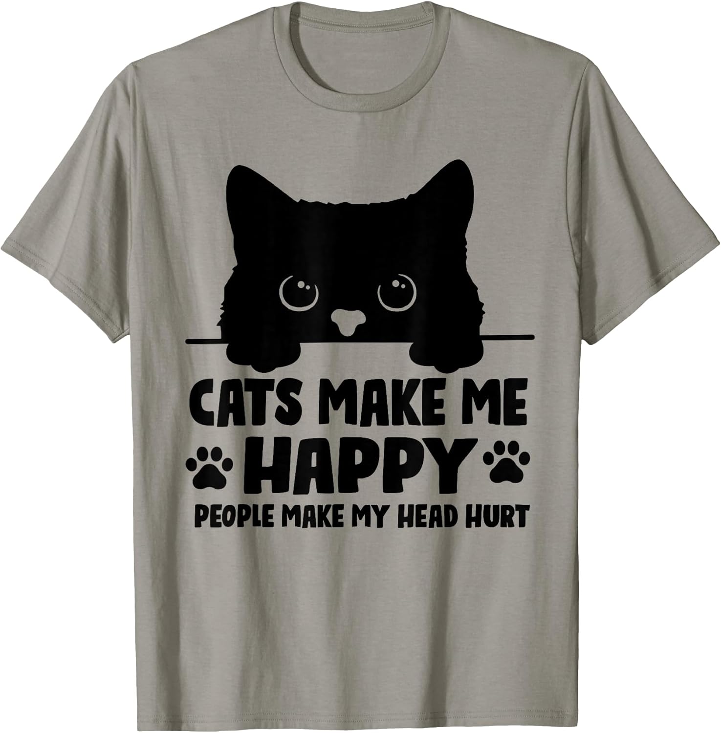 Cats Make Me Happy Humans Make My Head Hurt Black Cat Lover T-Shirt