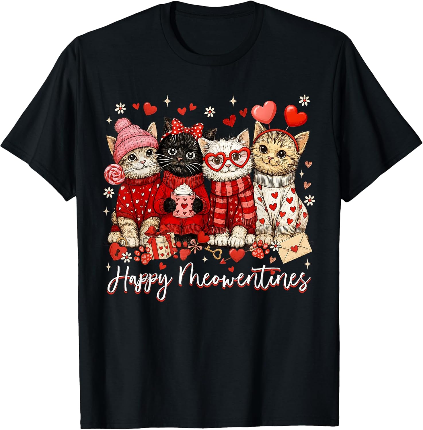 Happy Meowentines Cute Valentine Cat Lovers Girls Women Kid T-Shirt