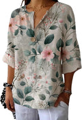 90S Shirts Women Vacation Beach Flower Printed T-Shirt Three-Quarter Sleeve V Neck Plus Size Breathable Tees