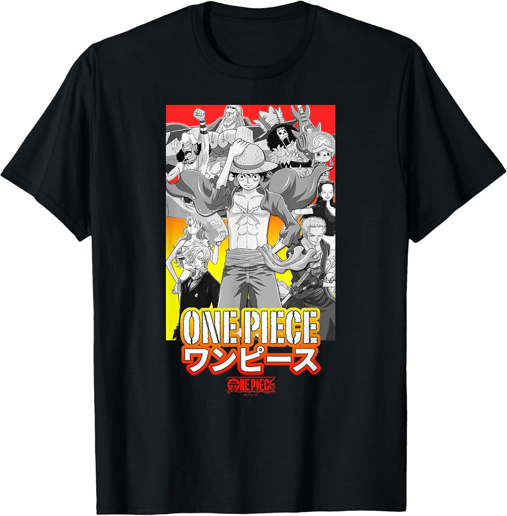 Anime Character Collage with Stencil Logo T-Shirt