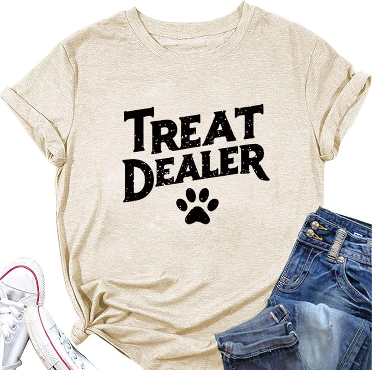 Women's Casual T-Shirts Treat Dealer T-Shirt, Humor Dog Lover Tee, Funny Tops